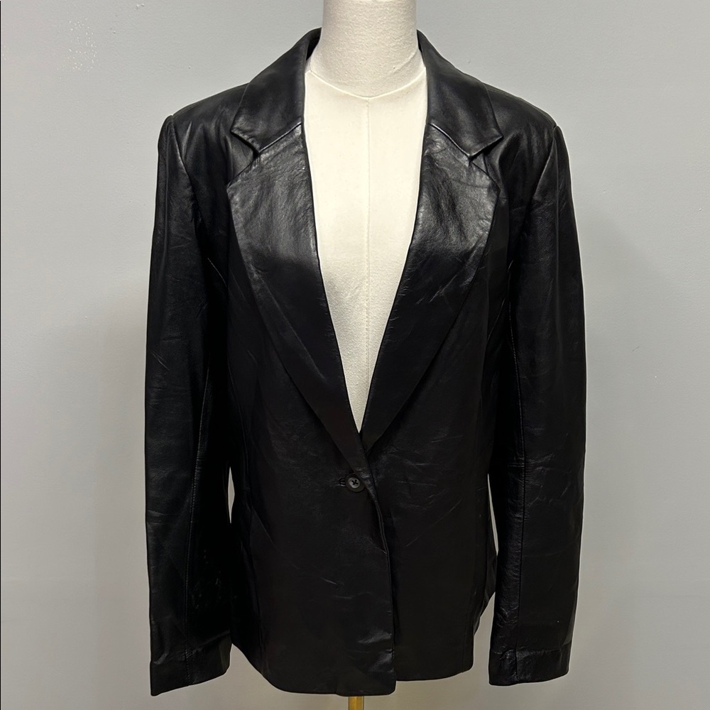 Vintage Y2K Black Oversized Genuine Leather Jacket XL - Picture 2 of 4